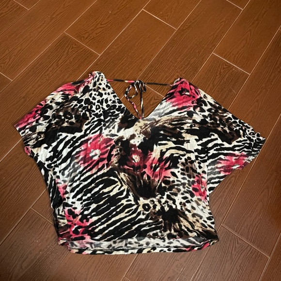 Agaci zebra blouse Cold Shoulder Animal Print size Small silver rings black pink - Picture 3 of 14
